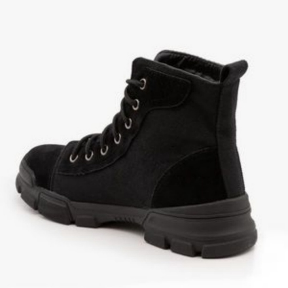 Canvas & Faux Suede Combat Boots – Tan - Picture 3 of 4